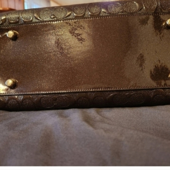 Coach Burgundy/Wine Embossed Leather Shoulder Satchel with Gold Chain - Picture 5 of 5